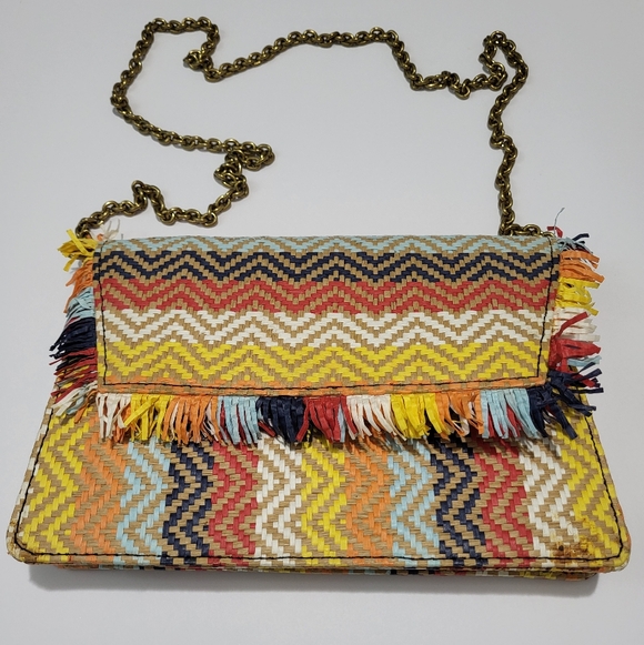 J. Crew Handbags - J Crew Raffia Rainbow Clutch With Detachable Crossbody Handle
